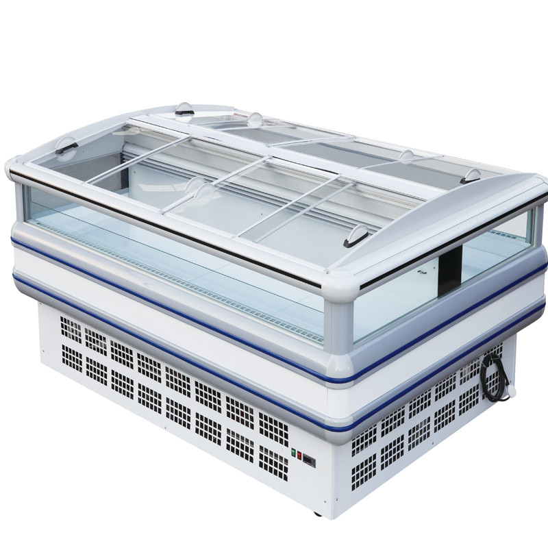 Cam Kapaklı Otomatik Buz Çözme Süpermarket Ada Buzdolabı