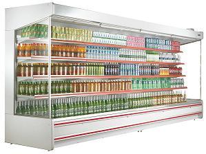 Süpermarket Soğutma Ekipmanları Çok Katlı Açık Soğutucu Eğri Cam