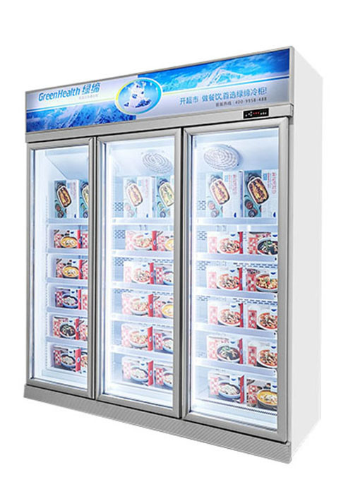 3 Kapılı Dikey Ticari Teşhir Dondurucu -22°C Otomatik Defrostlu Fan Soğutma