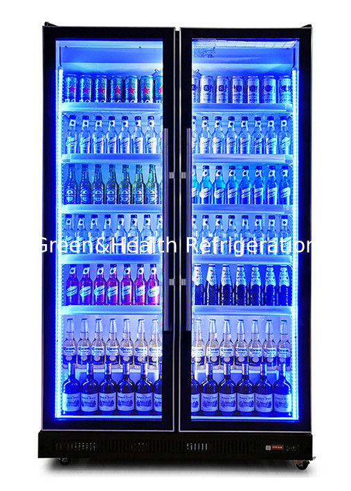 Özel LED aydınlatma, kendiliğinden kapanan kapı ve Danfoss/Embraco kompresörü ile ticari içecek ekranı buzdolabı
