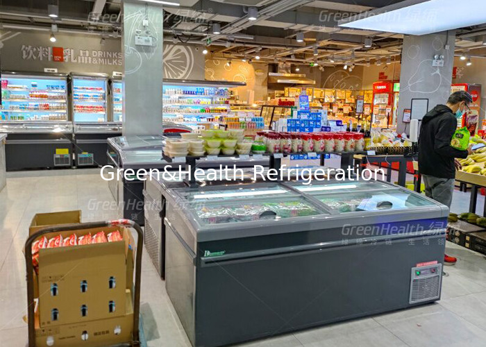 R600a Süpermarket Sürgülü Cam Kapı Ada Buzdolabı İçin Derin Dondurucu