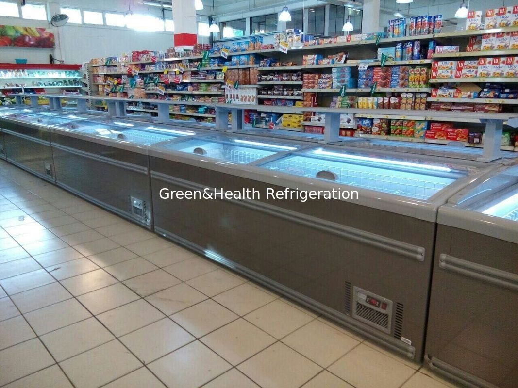 8 Ft Büyük Süpermarket Adası Ekranı Tavuk Depolama için Kaydırmalı Cam Kapı Dondurucu