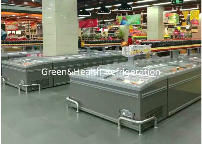 8 Ft Büyük Süpermarket Adası Ekranı Tavuk Depolama için Kaydırmalı Cam Kapı Dondurucu