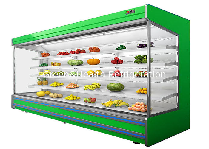 Süpermarketler için fan soğutması ve gece perdesine sahip ticari 4 katmanlı ayarlanabilir çok katlı açık soğutucu