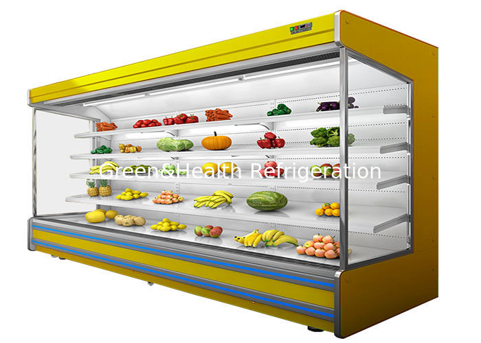 Süpermarketler için fan soğutması ve gece perdesine sahip ticari 4 katmanlı ayarlanabilir çok katlı açık soğutucu