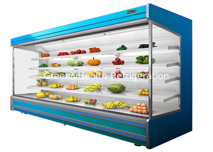 Süpermarketler için fan soğutması ve gece perdesine sahip ticari 4 katmanlı ayarlanabilir çok katlı açık soğutucu