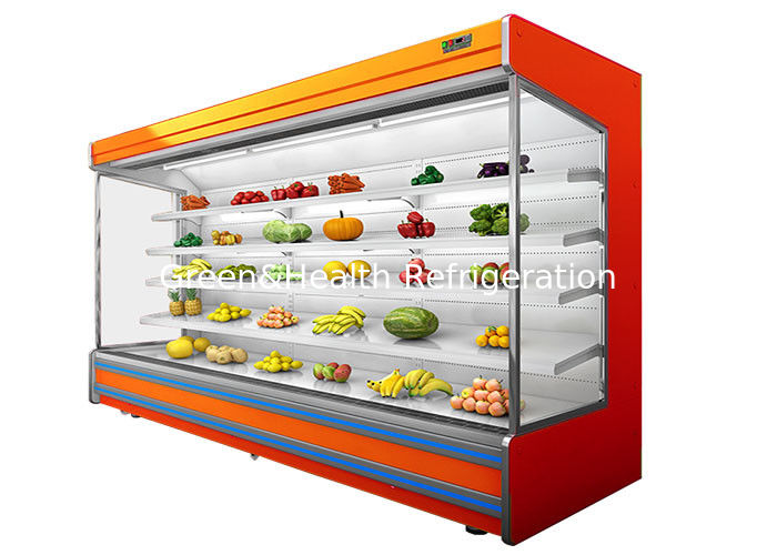 Süpermarketler için fan soğutması ve gece perdesine sahip ticari 4 katmanlı ayarlanabilir çok katlı açık soğutucu