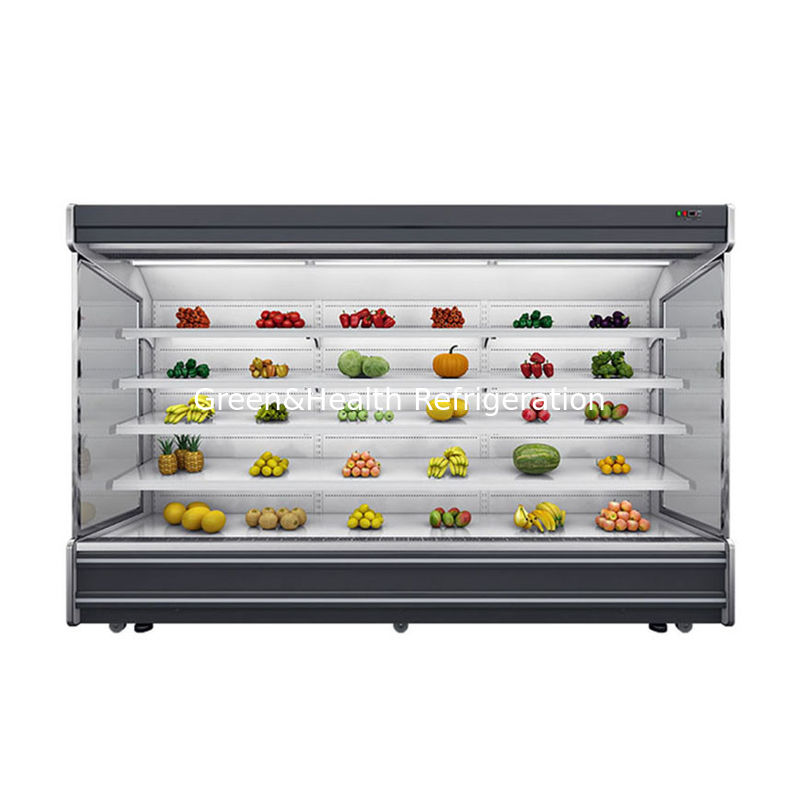Ticari çok katlı açık soğutucu 4 raf 5 ekran alanı LED aydınlatma ve R22 soğutucu