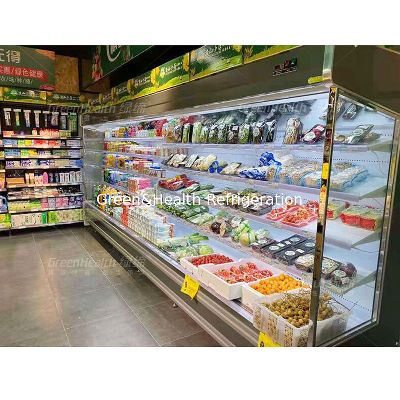 Ticari çok katlı açık soğutucu 4 raf 5 ekran alanı LED aydınlatma ve R22 soğutucu