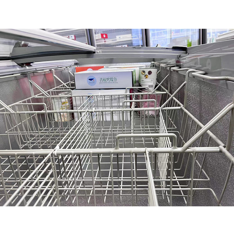 Gıda mağazası için otomatik dondurucuyla beyaz / gri süpermarket adası dondurucusu
