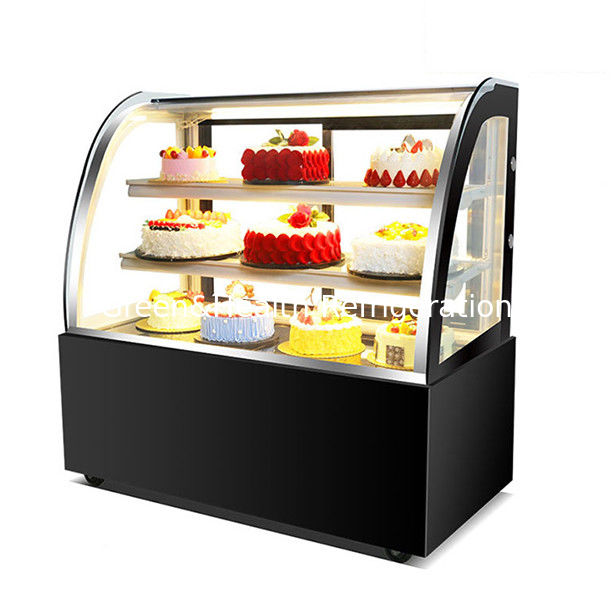 Ticari kullanım için çoklu rafa sahip kıvrık cam pastanın serin çelikten gösterimi dondurucu