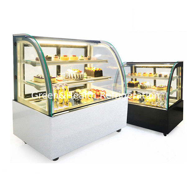 Ticari kullanım için çoklu rafa sahip kıvrık cam pastanın serin çelikten gösterimi dondurucu