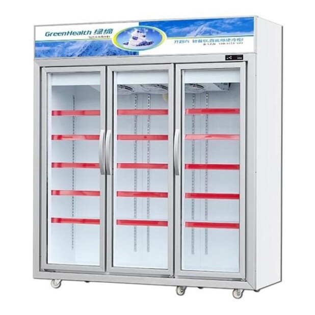 Üç cam kapılı süpermarket / mağaza birim dondurma ekran buzdolapları ile donatılmıştır