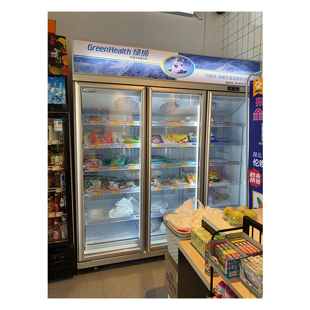 Üç cam kapılı süpermarket / mağaza birim dondurma ekran buzdolapları ile donatılmıştır