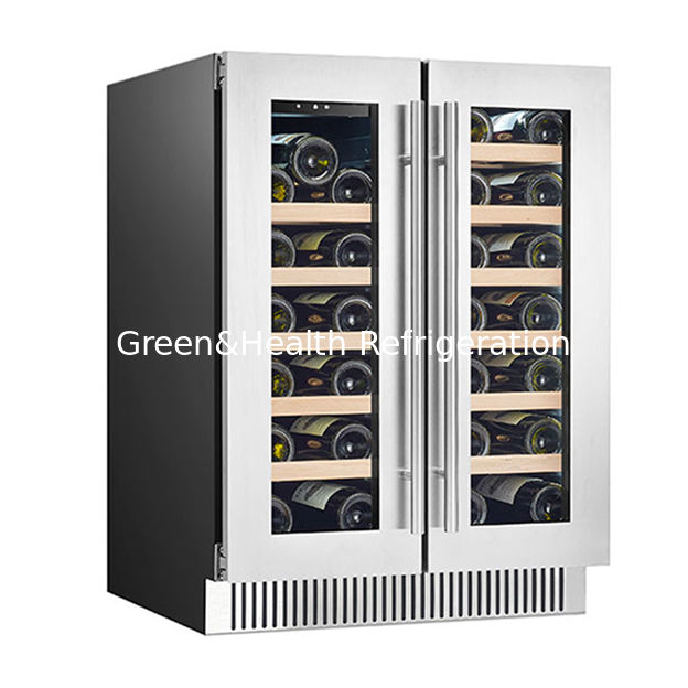 ETL Sertifikası 68 Şişeler İki Cam Kapı İki Bağımsız Sıcaklık Bölgesi Meşe Ahşap Raflar Kırmızı Şarap Depolama Dondurucu Dondurucu