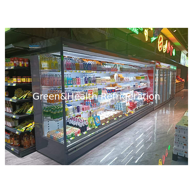 Süpermarket / Mağaza Meyve / Sebze / İçecek Depolama Buzdolabı Sağ Köşe Açık Dolabı Dondurucu