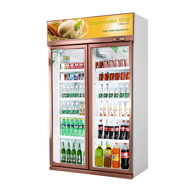 Süpermarket Çift Cam Kapılı İçkiler ve İçkiler Soğutucu Ekran Dondurucu Buzdolabı