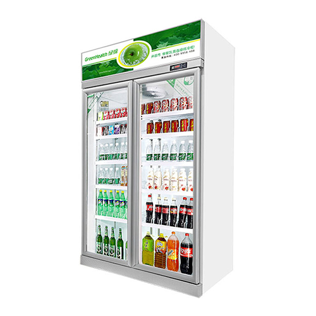 Süpermarket Çift Cam Kapılı İçkiler ve İçkiler Soğutucu Ekran Dondurucu Buzdolabı