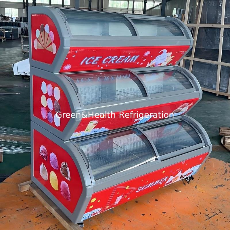 3 Tiers Ice Cream Display Freezer With LED Lighting For frozen treats business