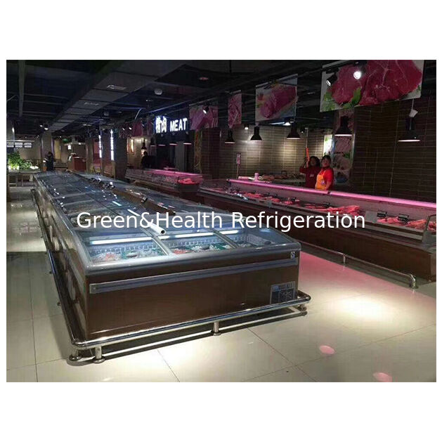 Süpermarket Ticari yatay Dondurulmuş Gıda Depolama Ekran Adası Dondurucu Buzdolabı