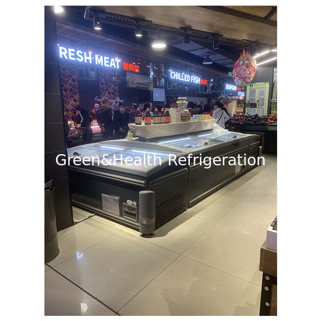 Süpermarket / Mağaza Yatay Büyük Dondurulmuş Yiyecek Depolama Ekran Adası Dolabı Buzdolabı