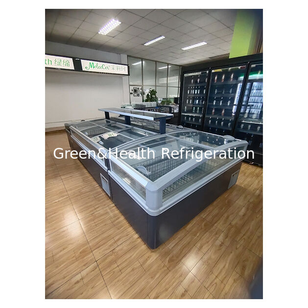 Süpermarket / Mağaza Yatay Büyük Dondurulmuş Yiyecek Depolama Ekran Adası Dolabı Buzdolabı