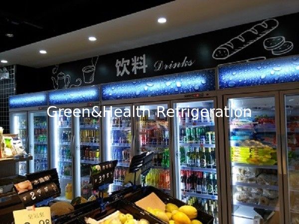 Isıtıcı ile Süpermarket için Otomatik Defrost Ticari Cam Kapı İçecek Soğutucu
