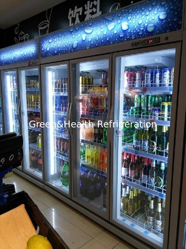 Isıtıcı ile Süpermarket için Otomatik Defrost Ticari Cam Kapı İçecek Soğutucu