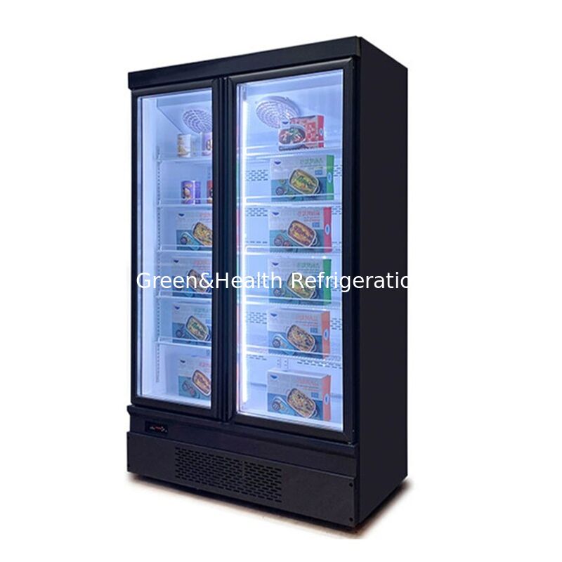 Altta Taşınmış Dikey 2 Cam Kapı Otomatik Dondurma ve Paslanmaz Çelik Dışarıya sahip Ticari Ekran Dondurucusu