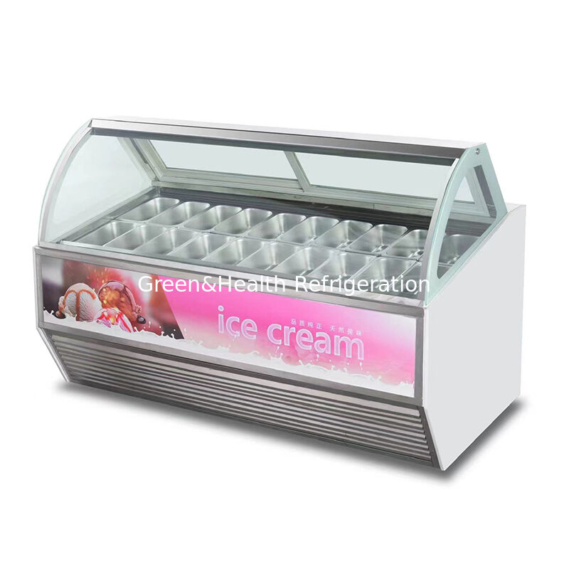 Stainless Steel Ice Cream Display Freezer with Adjustable Temperature Controller and Three Layer Defog Glass