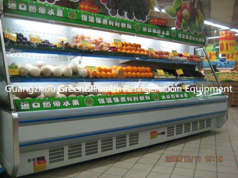 Büyük Kapasiteli Beyaz / Kırmızı Dik Açık Chiller Süpermarket Vitrin