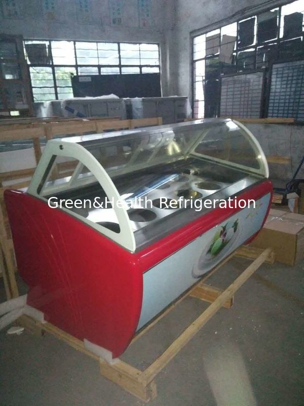 Enerji tasarruflu ticari dondurma ekran dondurucusu kavisli cam üstü ve Danfoss kompresörü ile