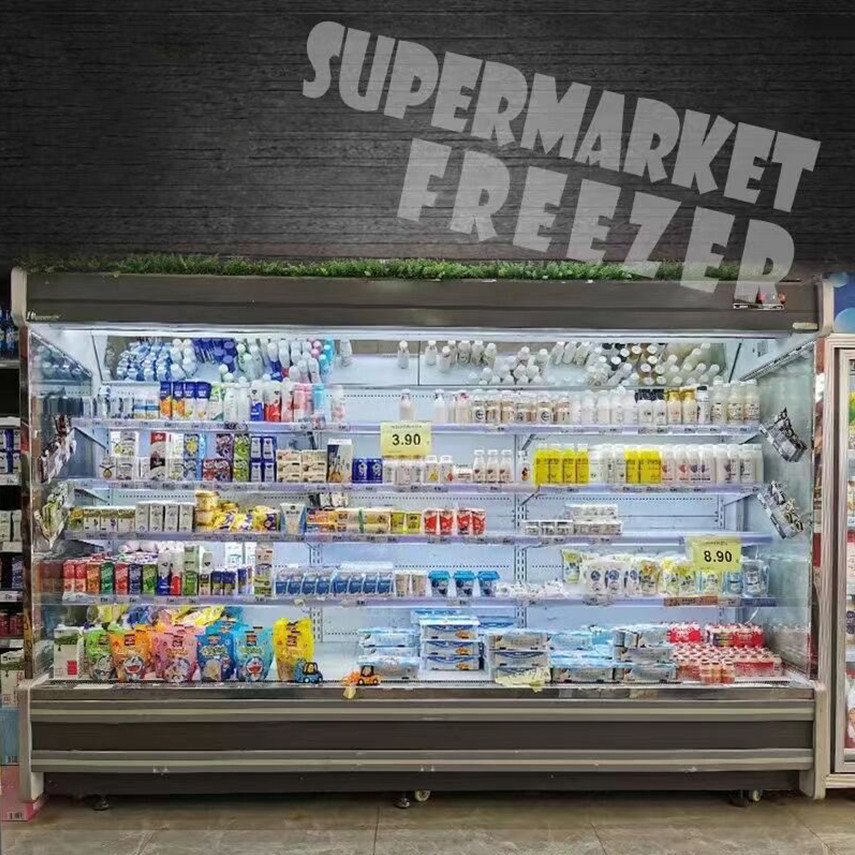 Dümdüz süpermarket vitrin süt ürünleri ekranı çok katlı açık soğutucu soğutucu