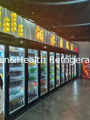 Düz Kafa Ticari İçecek Soğutucu Beş Cam Kapı Büyük Süpermarket Buzdolabı