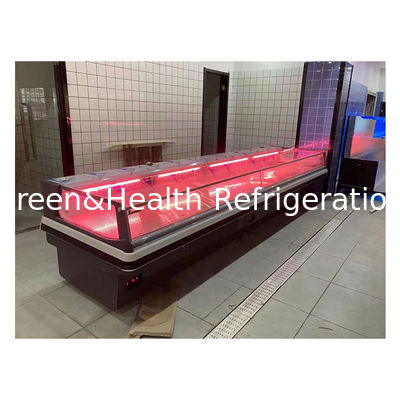 2.5 metre koyu gri yatay Avrupa tarzı taze et depolama ekranı süpermarket taze et dondurucusu