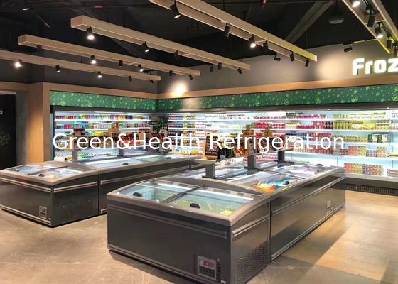 Dondurulmuş Gıda Sürgülü Kapı Ticari Teşhir Dondurucu Combo Island Dondurucu