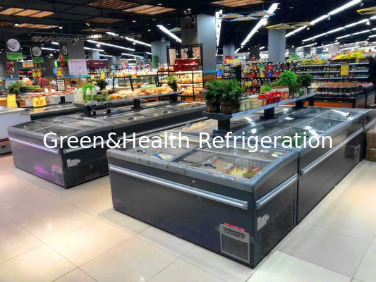 Sürgülü Kapaklı Süpermarket Et ve Balık Adası Teşhir Dondurucu